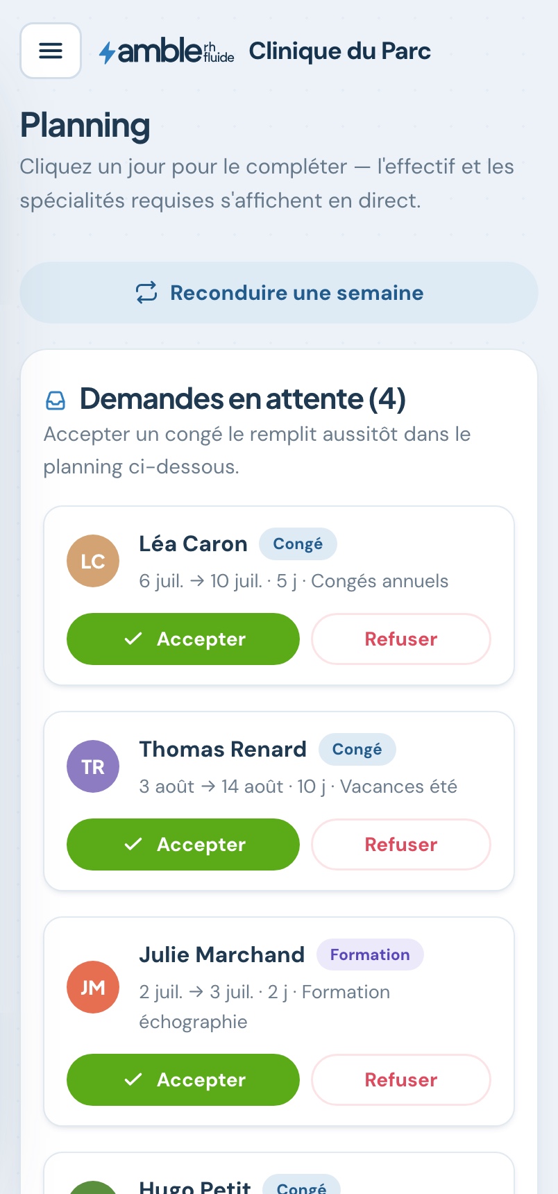 Planning sur mobile